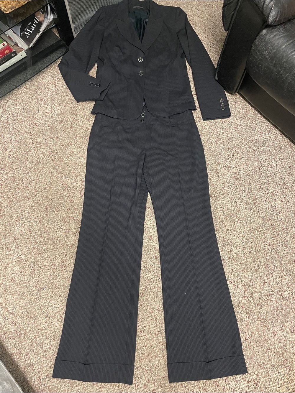 TeenFlo 100% wool Black/grey Pinstripe blazer and cuffed Pant suit - new